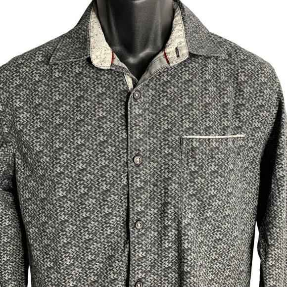 Across the Pond Button Up Long Sleeve Shirt S Black Chevron Stripe Chest Pocket - Picture 2 of 6